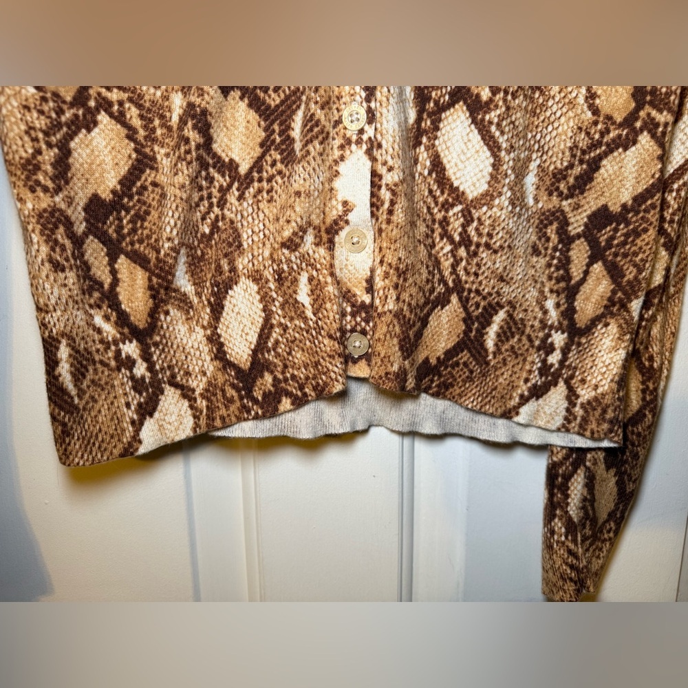 Lauren Ralph Lauren Snakeskin Cardigan Ivory Brown Lightweight Small Petite - Picture 4 of 6